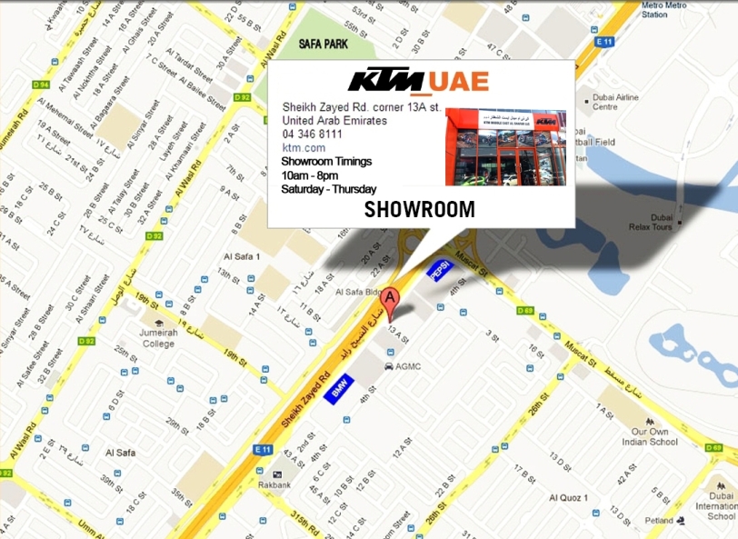 MAP TO KTM-UAE SHOWROOM